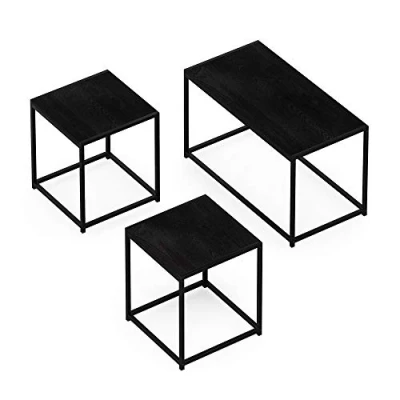 Abbildung von Furinno Camnus Modernes Wohnzimmertischset mit einem Couchtisch und zwei Beistelltischen, Schwarz, 40 x 76.2 44.45 cm