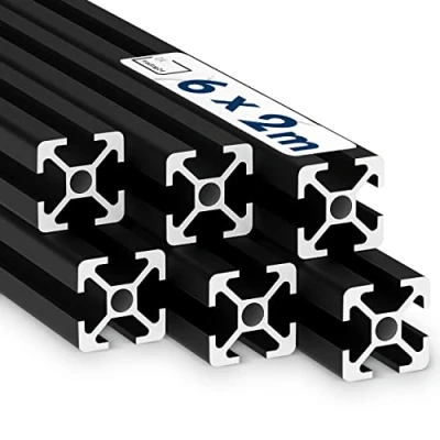 Abbildung von Alu Profil 6 Stück 20x20mm 2m System , Montage Konstruktionsprofil Nut schwarz