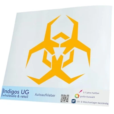 Abbildung von INDIGOS UG Aufkleber Autoaufkleber JDM Die cut Biohazard Symbol Clipart 300x300mm gelb Heckscheibe Heckscheibenaufkleber Sticker Tuning Boot Auto Laptop LKW