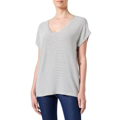 Abbildung von ONLY Damen ONLTINE S/S V Neck TOP JRS T Shirt, Black/Stripes:Cloud Dancer, Medium