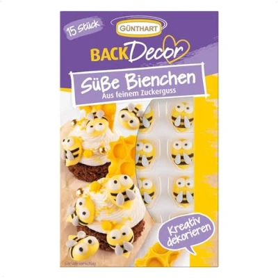 Abbildung von Günthart BackDecor 15 süße Bienchen aus feinem Zuckerguss als essbare Zucker Biene geeignet für Dekoration auf Torten, Kuchen und CupCakes, (1er Pack 20 gr)