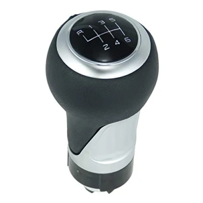 Abbildung von L&amp;P A260 9 Leder Schalthebel Hebel Schaltknauf Schwarz Silber 6 Gang 12mm Knauf Schaltknopf Knopf Schaltung Sportknauf Sporthebel als Plug Play Ersatzteil für Audi A1 A3 A4 A5 A6 Q3 Q5