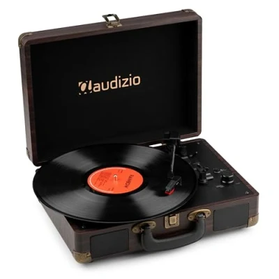 Abbildung von Audizio RP116DW Plattenspieler mit Lautsprecher Vinyl Player 3 Gang Antrieb, Bluetooth 5.0, Schallplattenspieler Riemenantrieb 33/45/78, Auto Stop, Digitalisieren USB, AUX