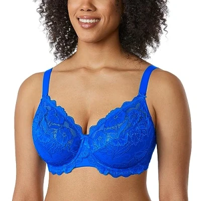 Abbildung von DELIMIRA Damen Vollschalen BH ungefütterte Spitze Tüll Cup,mit Bügel Himmelblau 100I