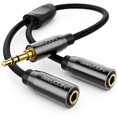 Abbildung von deleyCON 0,2m Audio Splitter Kabel 3,5mm Stecker zu 2x Buchse