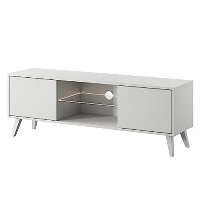 Abbildung von Selsey Savoni II TV Schrank Lowboard, Weiß mit goldenen Beinen, 140 cm