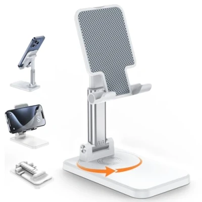 Abbildung von BHHB Verstellbar Handy Ständer Handyhalterung klappbar Handyständer Aluminium Faltbarer für iPhone 15 14 13 12 11 Pro Xs Xr X 8, Huawei, Galaxy, alle Smartphones (Weiß)