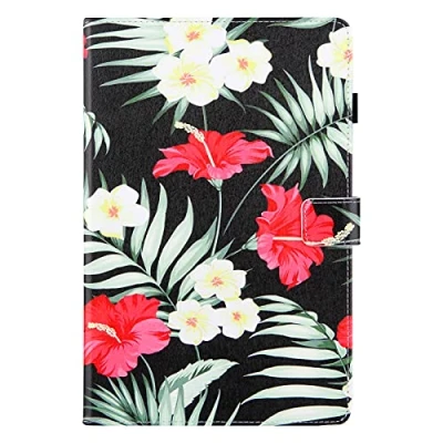 Abbildung von Tveinan Hülle Leder für Samsung Galaxy Tab S6 Lite 10.4 2020 SM P610 / P615 Tablette Schutzhülle, Pencil Halter Auto Schlaf/Wach Funktion 360 Grad Stoßfeste Klapphülle Case Rote Weiße Blumen