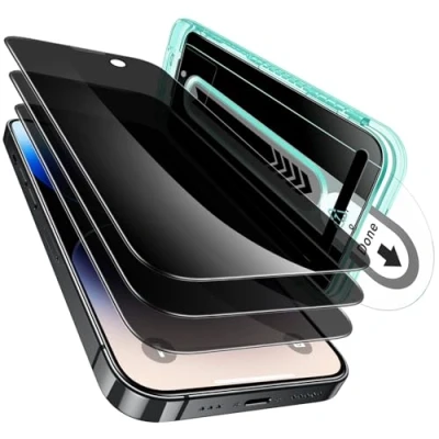 Abbildung von ESR für iPhone 14 Pro Panzerglas, Displayschutzfolie, 3 Stück, Antispy Sichtschutzfolie aus gehärtetem Glas mit Flawless Fit Ablage, 9H Härte, kratzfest, HD