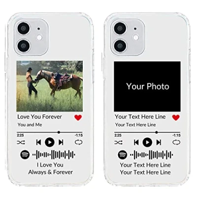 Abbildung von Benutzerdefinierte weiche Handyhülle für iPhone 12 Mini mit Spotify Code, personalisierte Musik Telefonhülle Ihrem Foto und Texten, durchsichtige TPU Schutzhülle