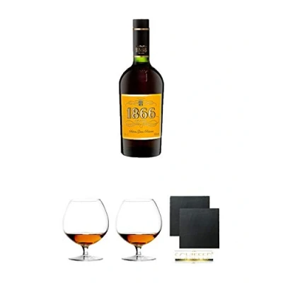 Abbildung von 1866 Brandy Gran Reserva 0,7 Liter + Cognacglas/Schwenker Stölzle 1 Stück 103/18 Schiefer Glasuntersetzer eckig ca. 9,5 cm Ø 2