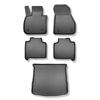 Abbildung von Mossa Set TPE Fußmatten Auto + Kofferraumwanne kompatibel mit BMW 2er F46 Gran Tourer (03.2015 ) schwarz Automatten Autoteppiche Kofferraummatte rutschfest Schutzmatte G