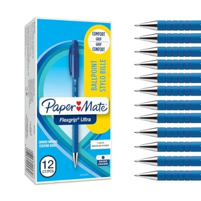 Abbildung von PAPER MATE Flexgrip Ultra Kugelschreiber mit Kappe mittlere Spitze (1,0 mm) blau stifte set Schulsachen und bürobedarf 12er Box