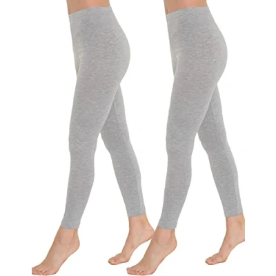 Abbildung von OCERA Damen Lange Leggings aus atmungsaktiver Baumwolle mit hoher Taille, ÖKO TEX Standard 100 Zertifiziert, Grau XXL, 2er Pack