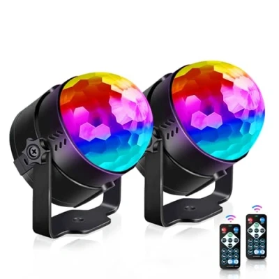 Abbildung von Discokugel, U`King Disco licht LED Party Lichter Musikgesteuert DJ 360 Rotierende Ball Lights 3W RGB Bühnenlichter mit Fernbedienung für Home Kinder Geburtstag Club Weihnachten