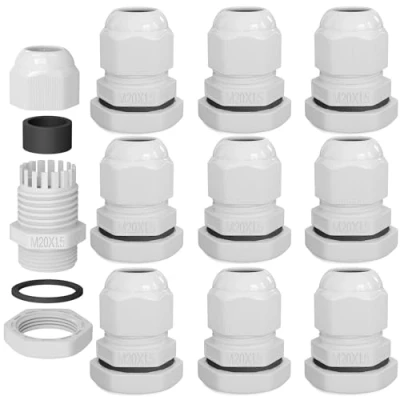 Abbildung von hb digital 10х Kabelverschraubung M20 für 6 12mm Kabeldurchmesser IP68 staub &amp; wasserdicht mit Gummidichtung Gegenmutter Klemmlamellen Stopfbuchse Isolation Kabeleinführung Weiss