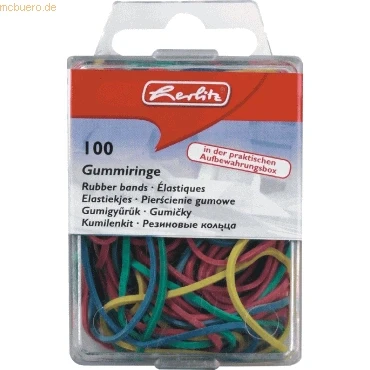 Abbildung von Herlitz Gummiring 20 70 mm Durchmesser, 100 er in Hängebox, farbig sortiert