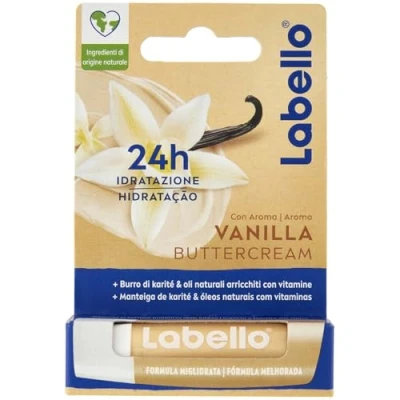 Abbildung von Labello Vanilla Buttercreme 5,5 ml, Lippenbalsam mit Vanilleduft, natürlichen Ölen und ohne Mineralöle, weich feuchtigkeitsspendend für 24 Stunden