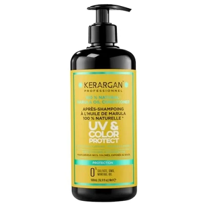 Abbildung von Kerargan Après Shampoing Protecteur UV &amp; Couleur à l&#039;Huile de Marula pour Cheveux Secs et Colorés Démêle, Hydrate, Renforce Sans Sulfate, GMO, Huile Minérale 500ml