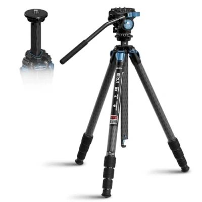 Abbildung von SIRUI AM 124 Carbon Stativ mit 5V Fluid Videokopf und Dreieckssäule, 158cm leichtes professionelles Kamera Reisestativ, 4 Sektionen, wasserdicht, belastbar 2,9kg