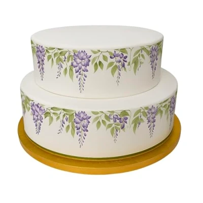 Abbildung von Essbares Deko Blatt mit Glyzinien Blumen Bordüre, ideal für größere Kuchen, einfach zu verwenden