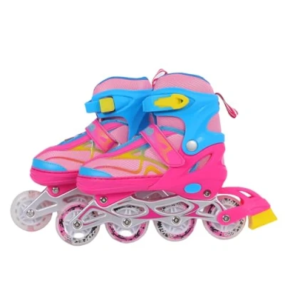 Abbildung von Endless EL1027 Inline Adjustable Skates Medium Size 34 EUR (UK 1.5) 38 5) for 6 to 12 Years Pink, Blue Aluminium Chassis and 70 mm PU Wheels All Flash, ABEC 7 Bearings
