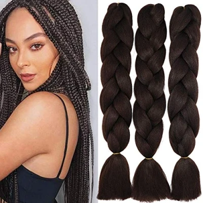 Abbildung von 24&quot; Braids Extensions Jumbo Kunsthaar 3 Bündel Kanekalon Synthetik Crochet Hair Flechthaar Afro Box Braiding (Mittel braun)