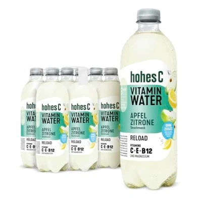 Abbildung von hohes C Vitamin Water Reload Apfel &amp; Zitrone (6 x 750ml), Magnesium für die Muskeln, B12 mehr Energie + E, nur 6kcal/100ml, ohne Zuckerzusatz Süßungsmittel, vegan