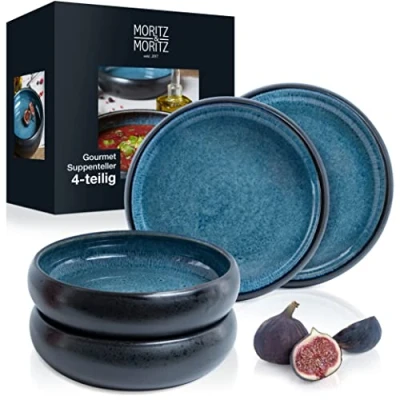 Abbildung von Moritz &amp; Suppenteller 4tlg Suppen Teller Blau Geschirr Set Reaktiv, (4 St), Bowl Schüssel für Suppe, Nudeln, Salat oder Müsli