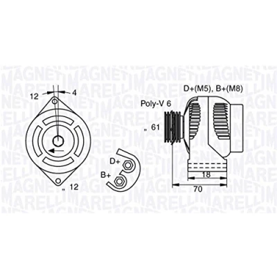 Abbildung von MAGNETI MARELLI 063377005010 Lichtmaschine 12V 140A ALFA ROMEO: 159 Sportwagon, 147, Limousine, FIAT: Croma II Kombi, Sedici, BRAVO 2