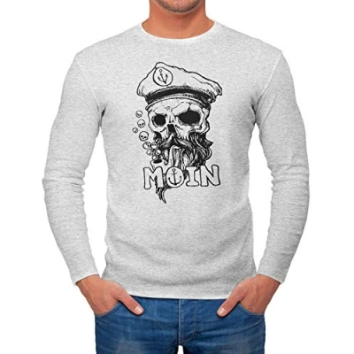 Abbildung von Neverless Longsleeve Herren Moin Kapitän Totenkopf Anker Bart Hamburg Langarm Shirt Fashion Streetstyle Neverless® mit Print