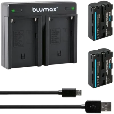Abbildung von Blumax 2X Akku 1650mAh ersetzt Sony NP FM500H/NP FM500 + Mini Dual Ladegerät USB kompatibel mit Alpha 68 58 99II