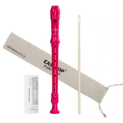 Abbildung von EAST TOP 8 Loch Kunststoff Sopranblockflöte für Kinder Anfänger, Griffflöten Blockflöteninstrument 3 teilig mit Reinigungsset, Baumwollbeutel, Grifftabelle, bunte Schachtel (Rosenrot)