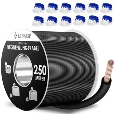 Abbildung von KESSER® Begrenzungskabel 250m + 12 Kabelverbinder für Mähroboter Rasenmäher Rasenroboter Zubehör Set Begrenzungsdraht Universal Suchkabel kompatibel mit Gardena/Bosch/Worx/Einhell/Honda/ROBOMOW