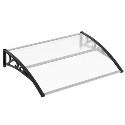 Abbildung von Jiubiaz Vordach für Haustür 150x100 cm, Polycarbonat Pultvordach Überdachung 6 mm, PP Halterung, Transparentes Pultbogenvordach, Extrem witterungsbeständig, schützt vor Regen, Schnee und UV Strahlen