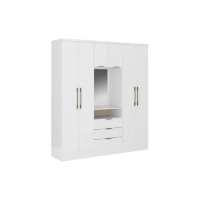 Abbildung von Vente unique Kleiderschrank mit 6 Türen &amp; 3 Schubladen + Spiegel 180 cm Weiß ELORIO