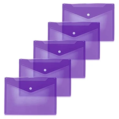 Abbildung von HERMA 20061 Dokumententaschen A5 transparent violett lila, 5 Stück, kleine Sichttaschen Umschläge mit Druckknopf, Briefumschläge aus Plastik für Schule, Uni, Büro, Reise