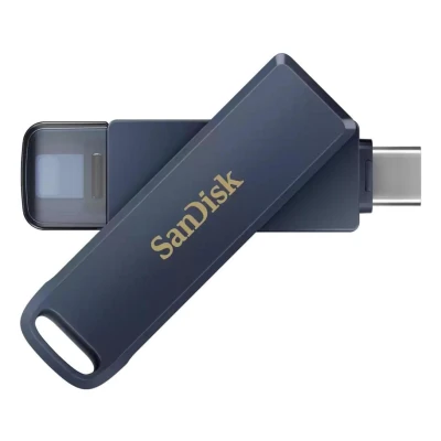 Abbildung von SanDisk Phone Drive, Flash Laufwerk 2 in 1, iPhone Speicher 64GB (Für iPhone, iPad, PC &amp; Mac, Automatisches Backup, Lightning und USB Type C Anschluss, Passortschutz, Verschlüsselung) Metallic Sky
