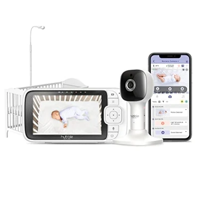 Abbildung von Hubble Connected Nursery Pal SkyView Baby Monitor with Camera, 5 Inch Screen, Cot Mount, 7 Colour Night Light, Infrared Vision, Two Way Call, Room Temperature Sensor and Smartphone App