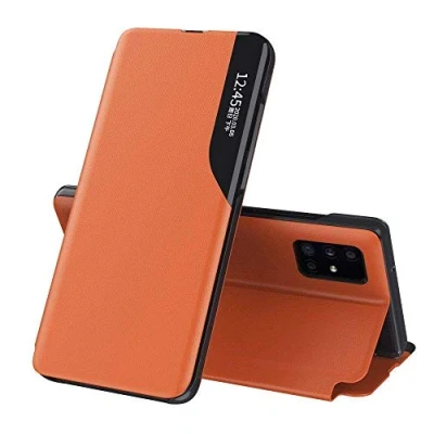 Abbildung von COFI 1453 Eco Leather View Case Buch Tasche Leder Handyhülle Schutzhülle aufklappbare Hülle Standfunktion kompatibel mit Samsung Galaxy A70 (A705F) Orange