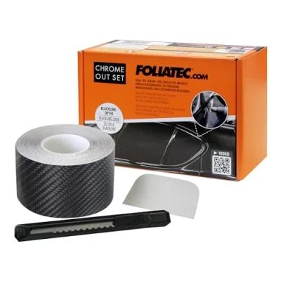 Abbildung von Foliatec Chrome Out Set Auto Zierleisten Folie Zierstreifen zum Folieren von Chromleisten, carbon glänzend, 15m x 5cm