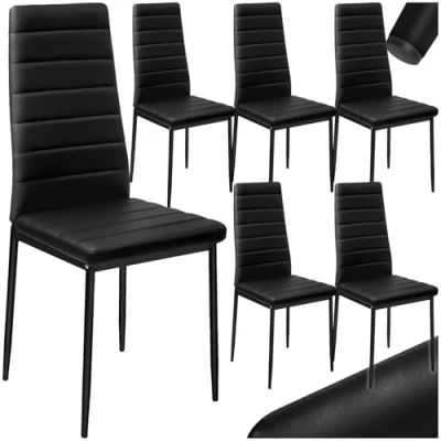 Abbildung von tectake® eleganter Stuhl mit hoher Rückenlehne, 6er Set, Pflegeleichte Esszimmerstühle, Küchenstühle Stühle 41x45x98,5cm, Polsterstuhl modern und bequem (schwarz)