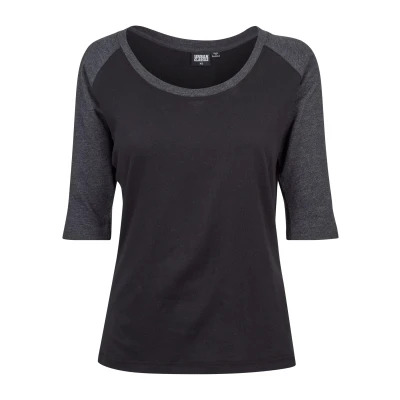 Abbildung von Urban Classics Ladies 3/4 Contrast Raglan TEE Tshirt print, Damen, Größe: 4XL, Black/dark grey