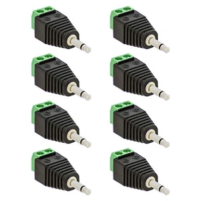 Abbildung von 8x Klinken Stecker 3,5 mm Adapter Mono &gt; Terminal Block 2 Pin Kabel Schraub Klemmen