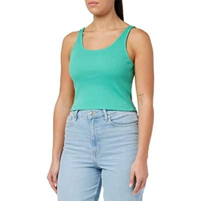 Abbildung von ONLY Damen Geripptes Crop Top Kurzes Sleeveless Rundhals Oberteil Bauchfrei Einfarbig ONLNESSA, Farben:Grün, Größe:S