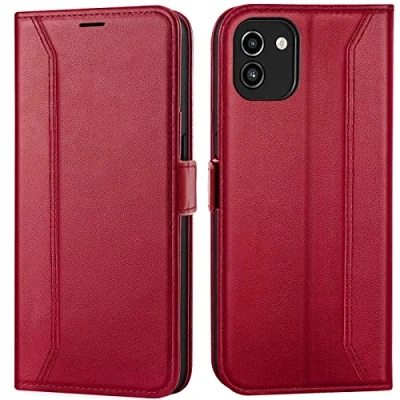 Abbildung von Verco Handyhülle für Samsung Galaxy A03, 6,5 Zoll Premium Klapphülle Handy Flip Case A03 Hülle Book Tasche, Rot