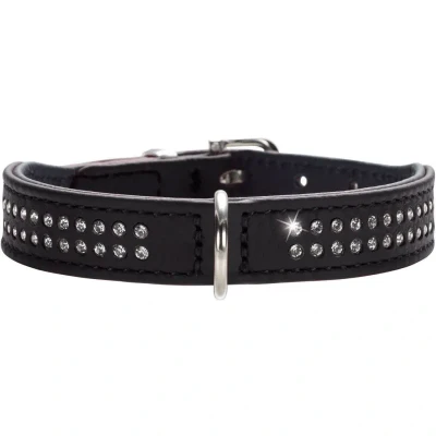 Abbildung von HUNTER DIAMOND PETIT Halsband für kleine Hunde, Leder, mit Strasssteinchen, 24 (XXS XS), schwarz