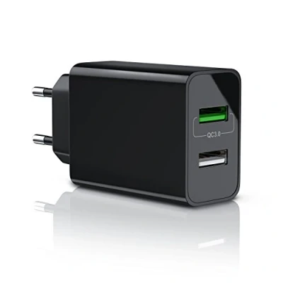 Abbildung von CSL USB Ladegerät 30W QC 3.0 2 Port Netzteil inkl. Quick Charging Schnellladefunktion Smart Charge intelligentes Laden geeignet für Handys Smartphones Navis Tablets UVM. schwarz