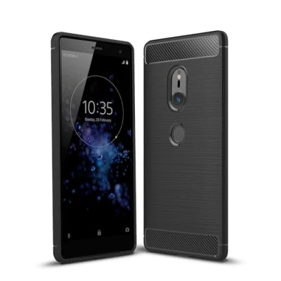 Abbildung von betterfon Carbon TPU Silikon Handy Tasche Hybrid Case Schutz Hülle Panzer Cover Bumper für Sony Xperia XZ2 Schwarz