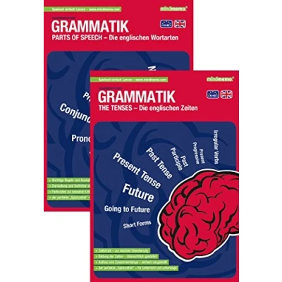 Abbildung von mindmemo Lernfolder 2er Set Englische Zeiten TENSES + Wortarten Grammatik lernen Grundwissen Lernhilfe Englisch für Kinder und Erwachsene ... PremiumEdition foliert DIN A4 6 Seiten Hefter
